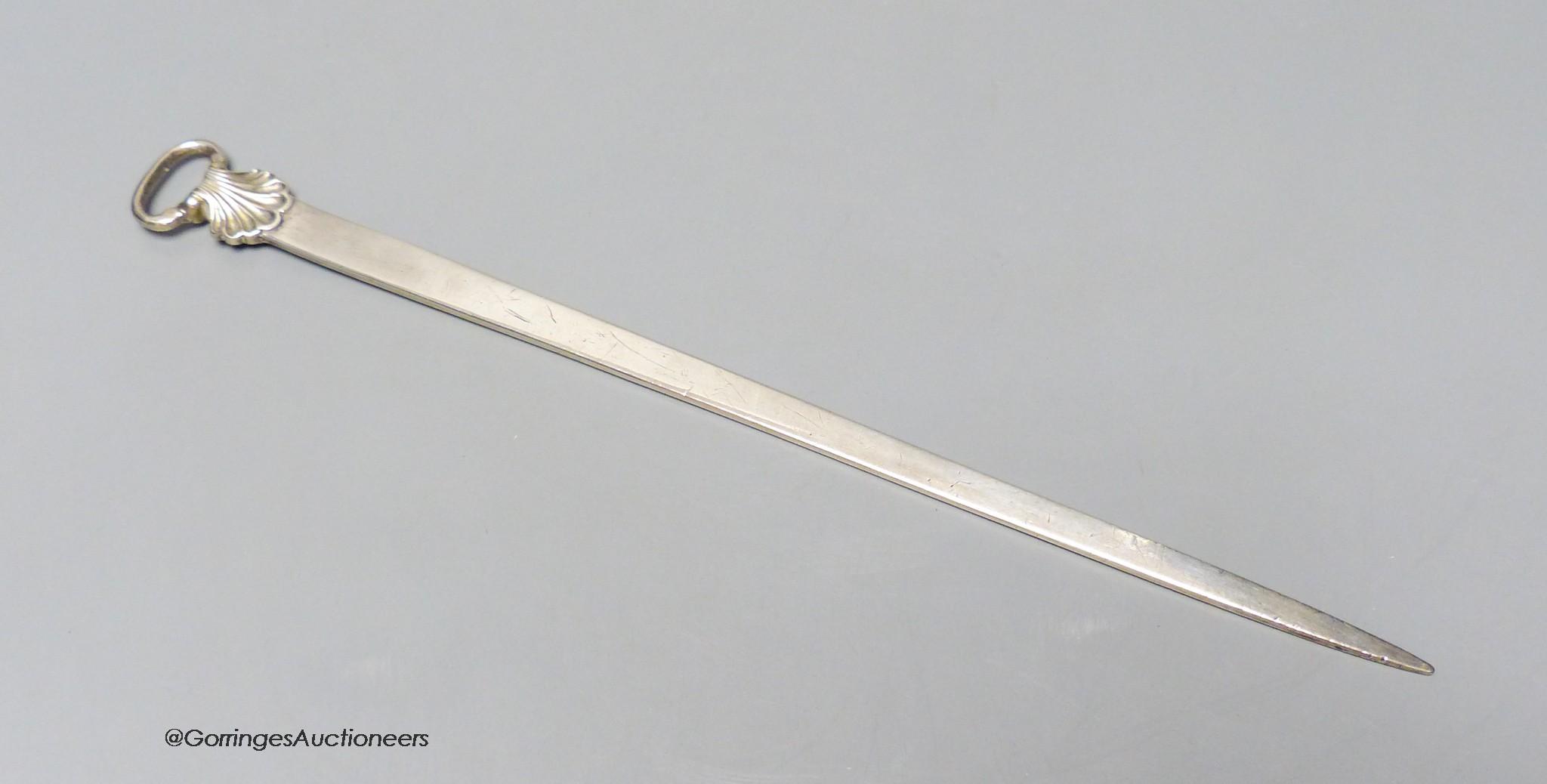 A Georg III silver meat skewer, London 1764, 32.5cm, 115 grams.